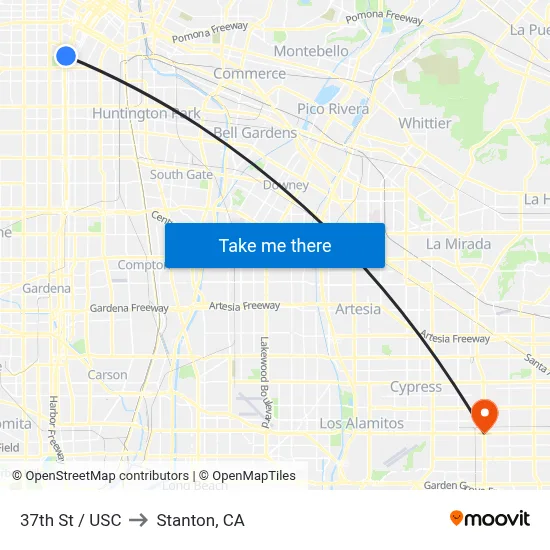 37th St / USC to Stanton, CA map