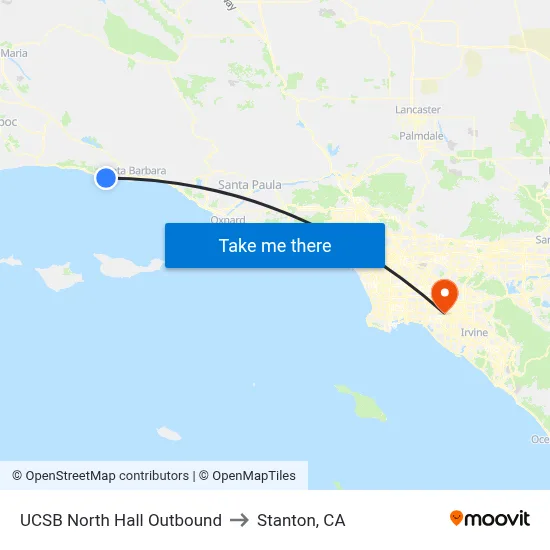 UCSB North Hall Outbound to Stanton, CA map