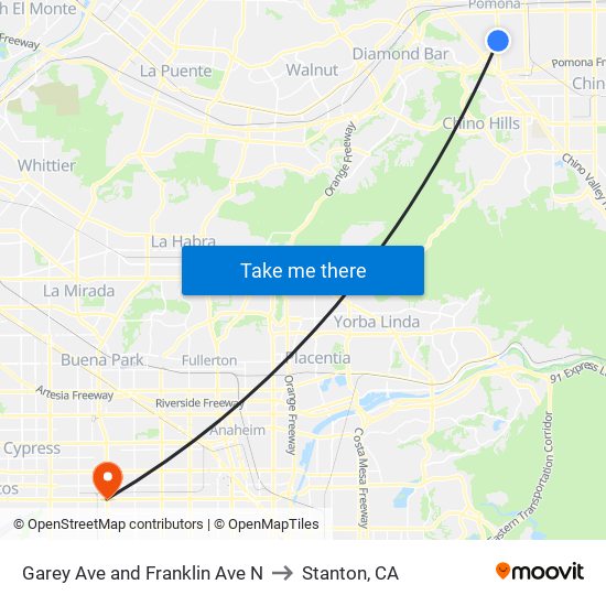 Garey Ave and Franklin Ave N to Stanton, CA map