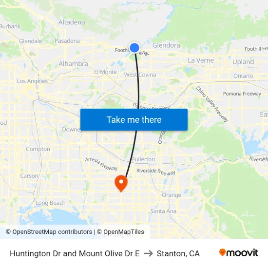 Huntington Dr and Mount Olive Dr E to Stanton, CA map