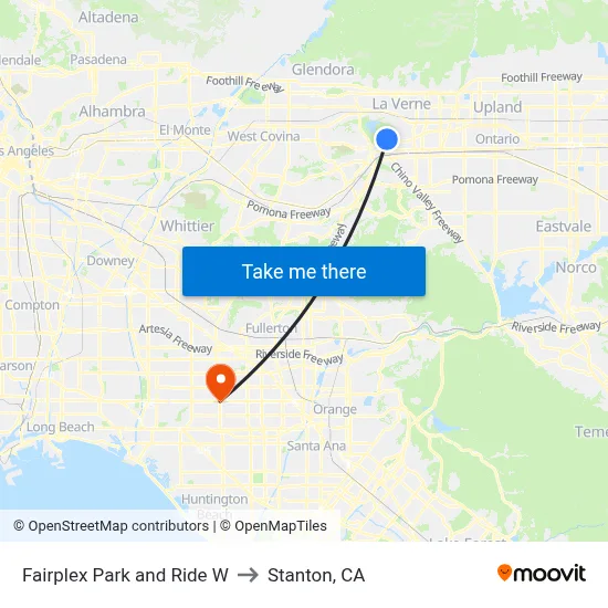 Fairplex Park and Ride W to Stanton, CA map