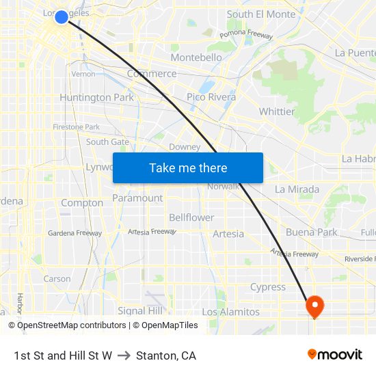 1st St and Hill St W to Stanton, CA map