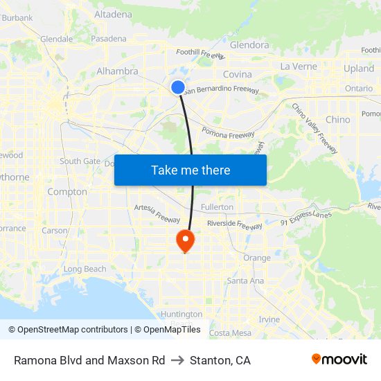 Ramona Blvd and Maxson Rd to Stanton, CA map