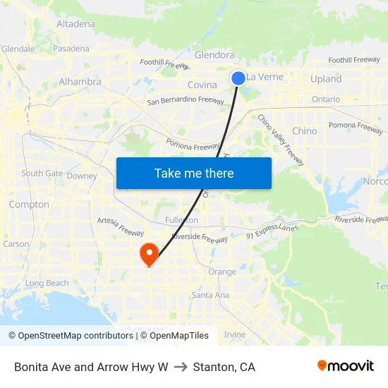 Bonita Ave and Arrow Hwy W to Stanton, CA map