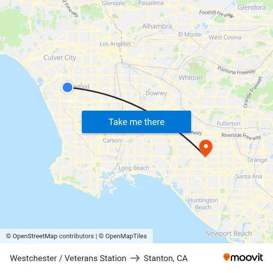 Westchester / Veterans Station to Stanton, CA map