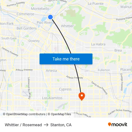 Whittier / Rosemead to Stanton, CA map
