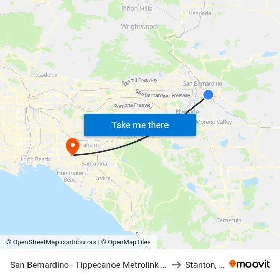 San Bernardino - Tippecanoe Metrolink Station to Stanton, CA map