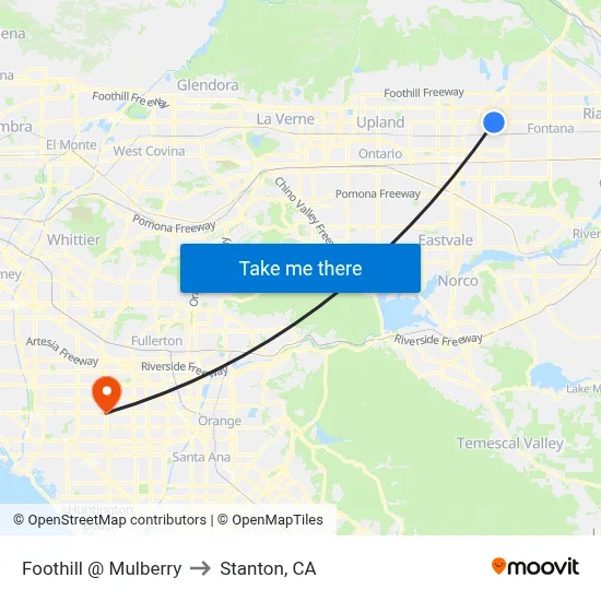 Foothill @ Mulberry to Stanton, CA map