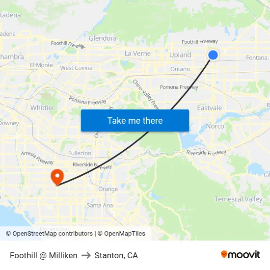 Foothill @ Milliken to Stanton, CA map