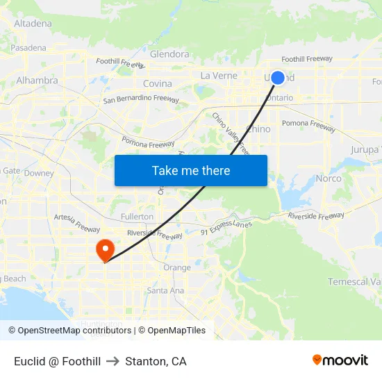 Euclid @ Foothill to Stanton, CA map