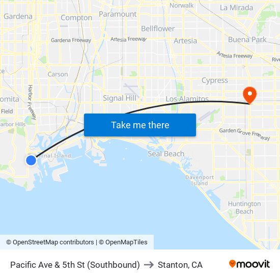 Pacific Ave & 5th St (Southbound) to Stanton, CA map