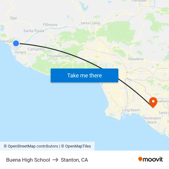 Buena High School to Stanton, CA map