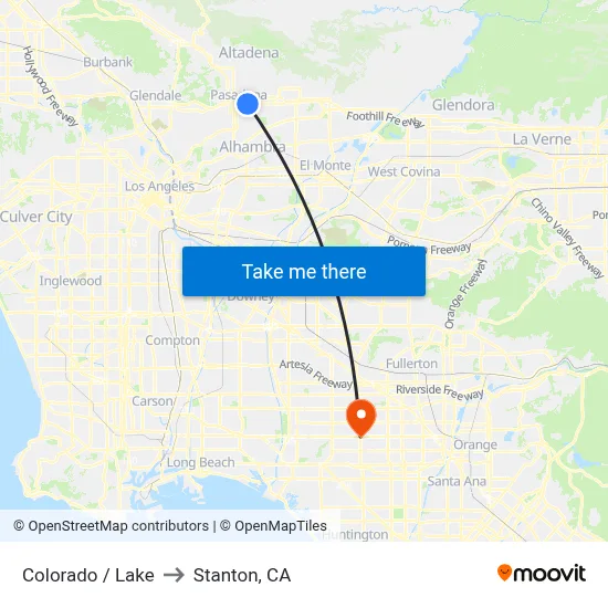 Colorado / Lake to Stanton, CA map