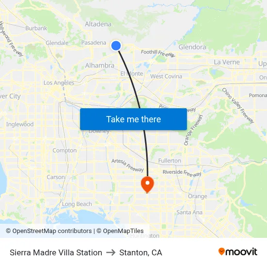 Sierra Madre Villa Station to Stanton, CA map