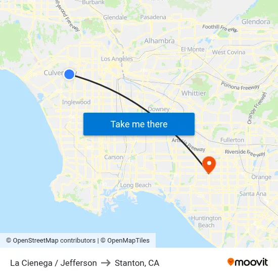 La Cienega / Jefferson to Stanton, CA map