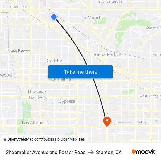 Shoemaker Avenue and Foster Road to Stanton, CA map