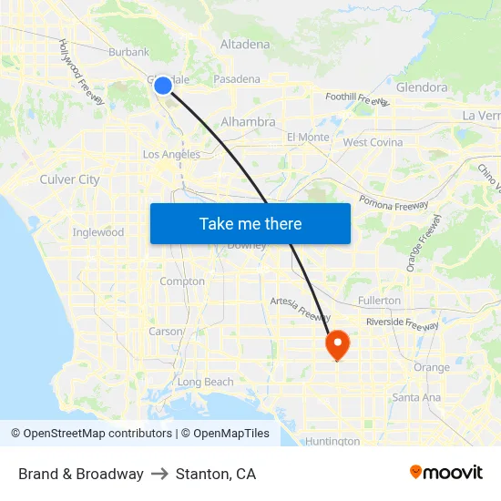 Brand & Broadway to Stanton, CA map