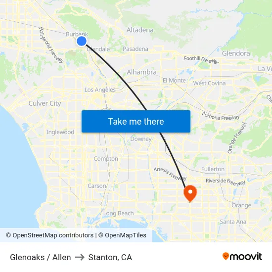 Glenoaks / Allen to Stanton, CA map