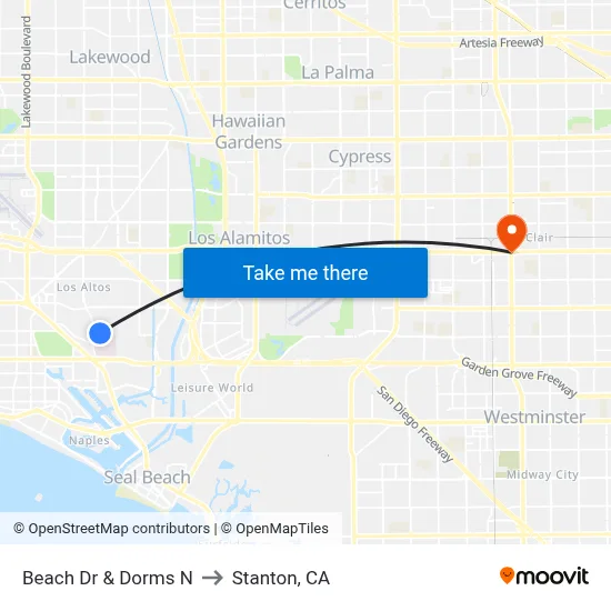 Beach Dr & Dorms N to Stanton, CA map