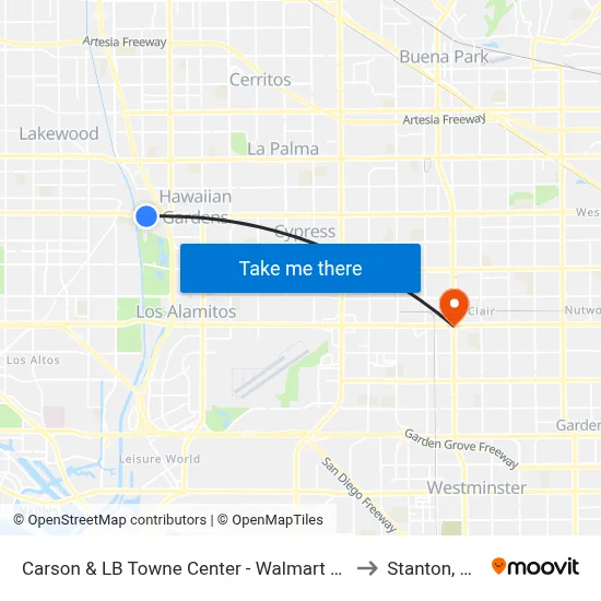 Carson & LB Towne Center - Walmart SE to Stanton, CA map