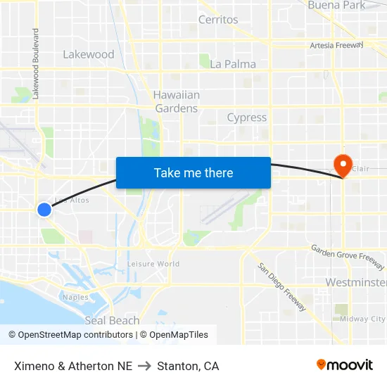 Ximeno & Atherton NE to Stanton, CA map