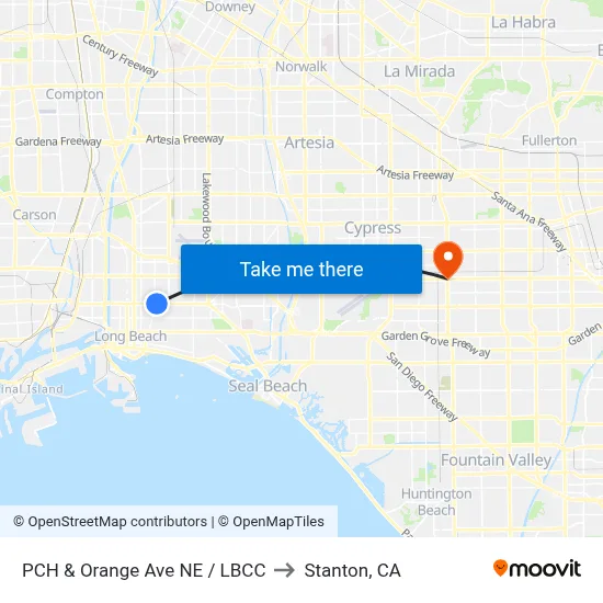 PCH & Orange Ave NE / LBCC to Stanton, CA map