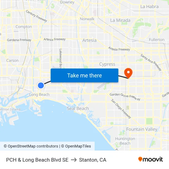 PCH & Long Beach Blvd SE to Stanton, CA map