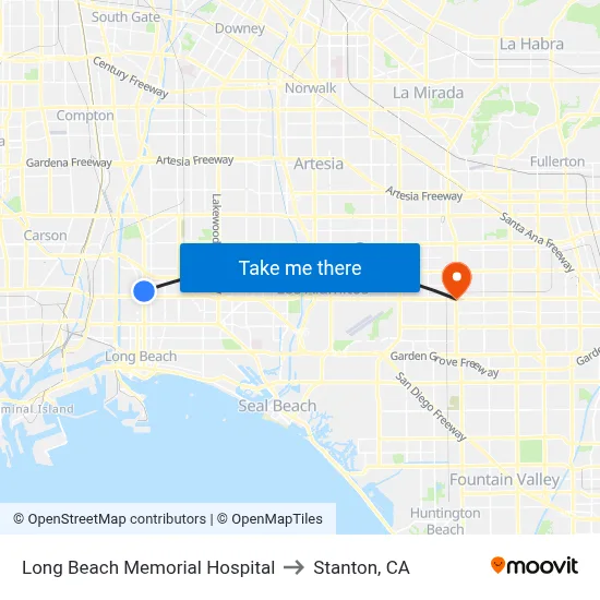 Long Beach Memorial Hospital to Stanton, CA map