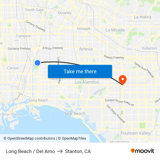 Long Beach / Del Amo to Stanton, CA map