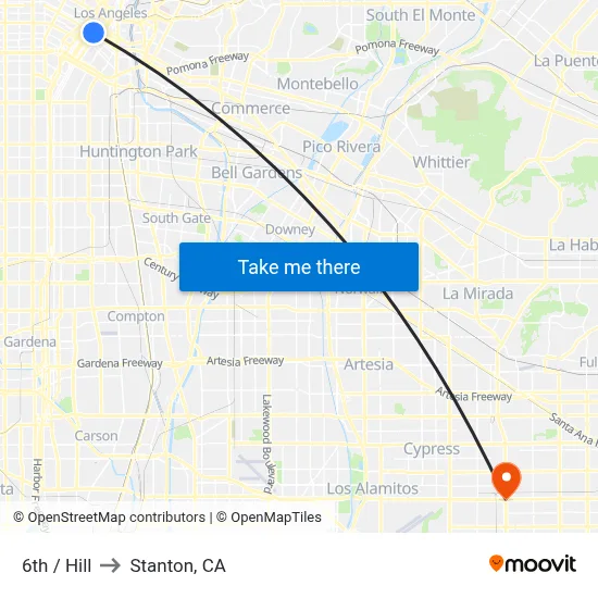 6th / Hill to Stanton, CA map
