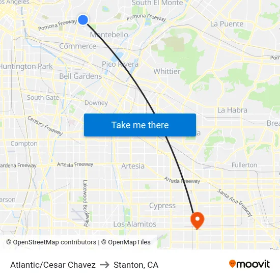 Atlantic/Cesar Chavez to Stanton, CA map