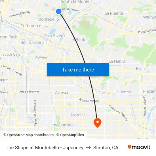The Shops at Montebello - Jcpenney to Stanton, CA map