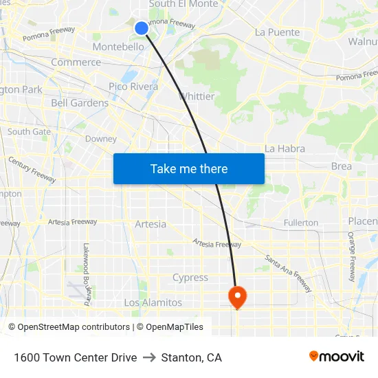 1600 Town Center Drive to Stanton, CA map