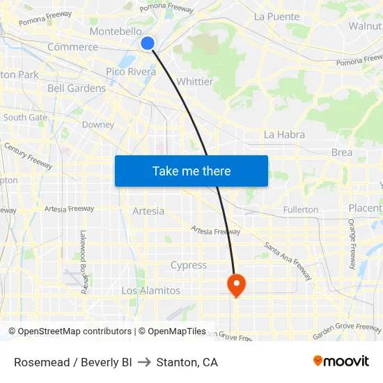Rosemead / Beverly Bl to Stanton, CA map