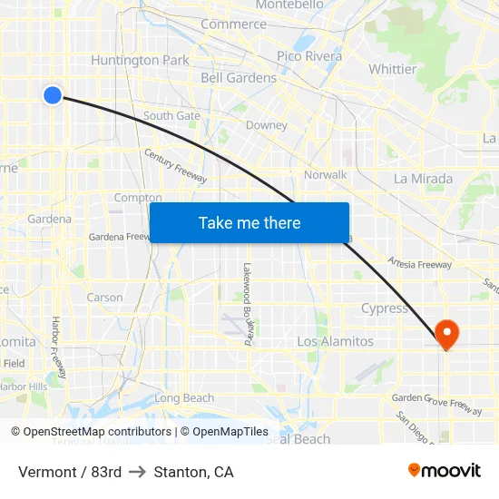 Vermont / 83rd to Stanton, CA map