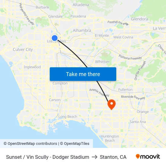 Sunset / Vin Scully - Dodger Stadium to Stanton, CA map