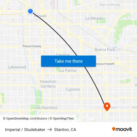 Imperial / Studebaker to Stanton, CA map