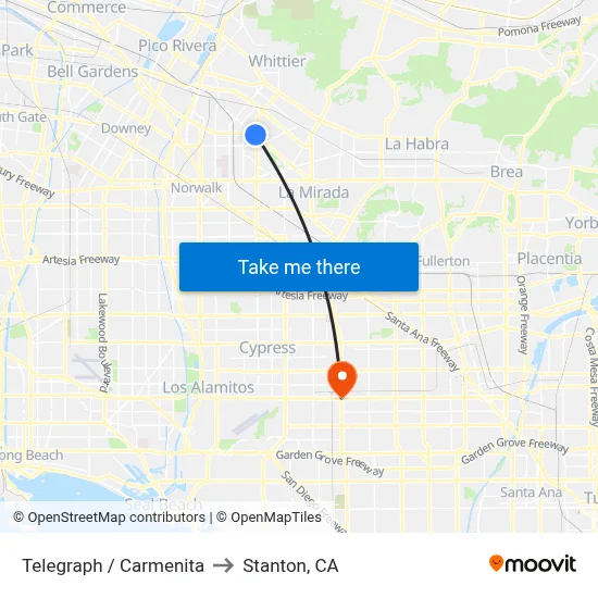 Telegraph / Carmenita to Stanton, CA map