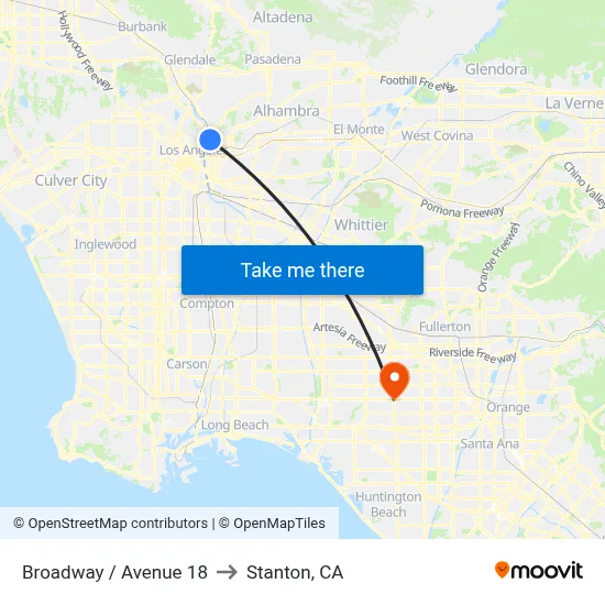 Broadway / Avenue 18 to Stanton, CA map