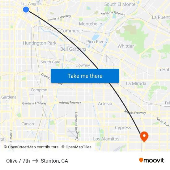 Olive / 7th to Stanton, CA map