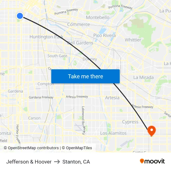 Jefferson & Hoover to Stanton, CA map