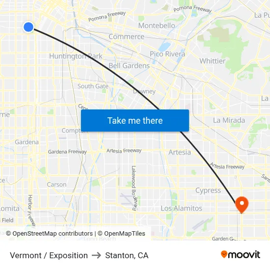 Vermont / Exposition to Stanton, CA map