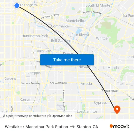 Westlake / Macarthur Park Station to Stanton, CA map