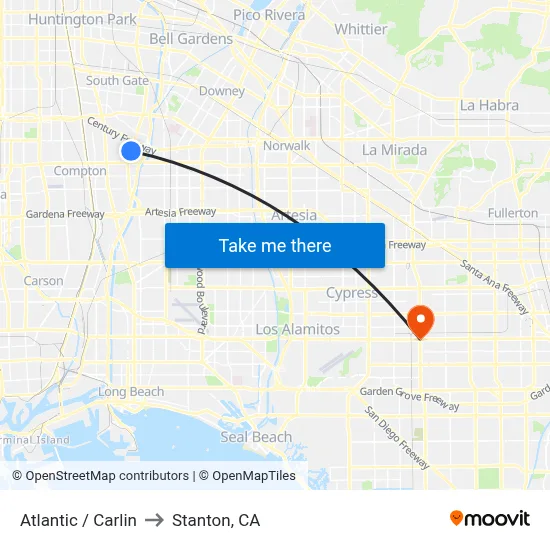 Atlantic / Carlin to Stanton, CA map