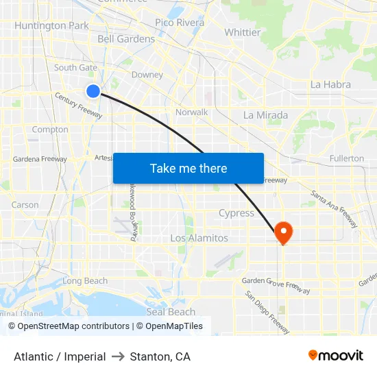 Atlantic / Imperial to Stanton, CA map