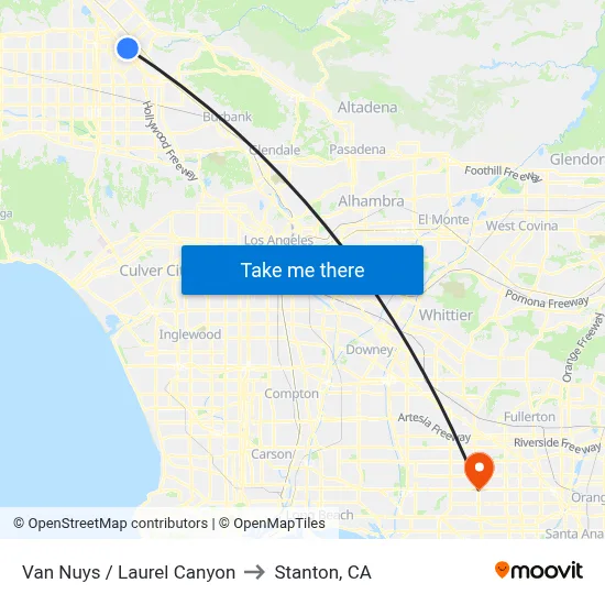 Van Nuys / Laurel Canyon to Stanton, CA map