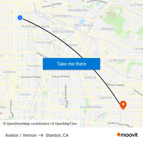 Avalon / Vernon to Stanton, CA map