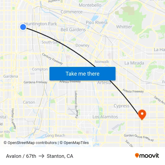 Avalon / 67th to Stanton, CA map