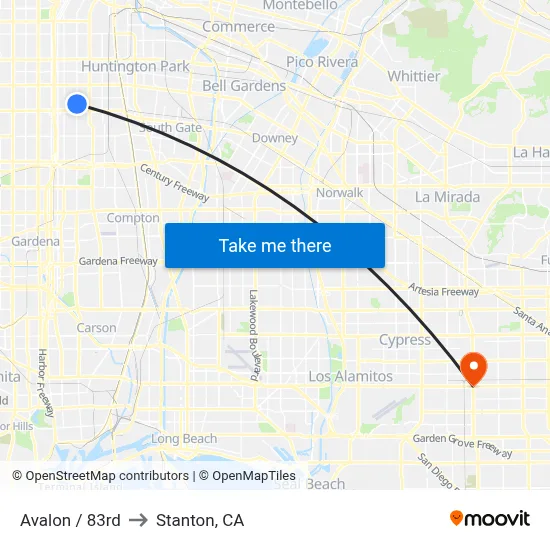 Avalon / 83rd to Stanton, CA map
