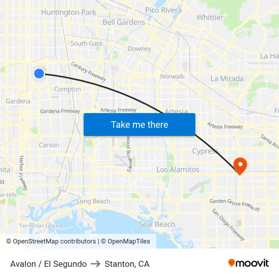 Avalon / El Segundo to Stanton, CA map